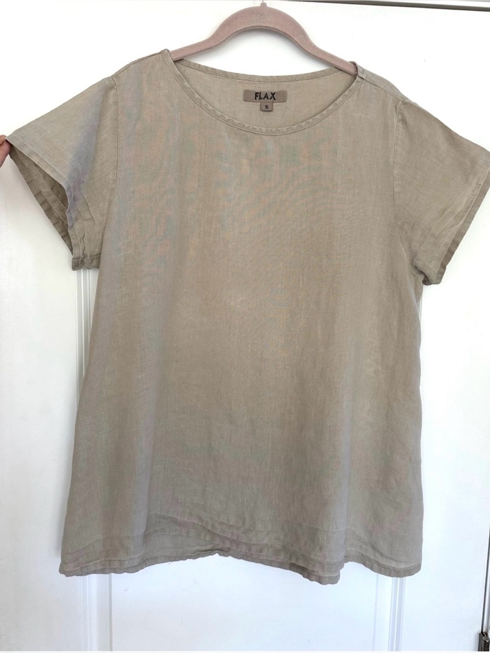 FLAX 100% Linen Tunic Top Tan Beige Neutral Jeanne Engelhart Small Cottage